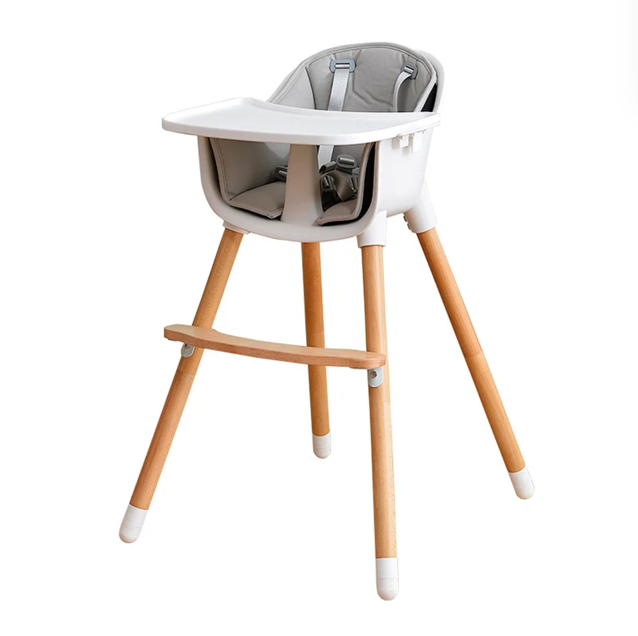 Wooden High Feeding Chair with Tray  - light grey